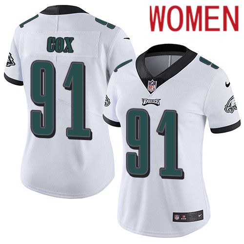 Women Philadelphia Eagles #91 Fletcher Cox Nike White Vapor Limited NFL Jersey->women nfl jersey->Women Jersey